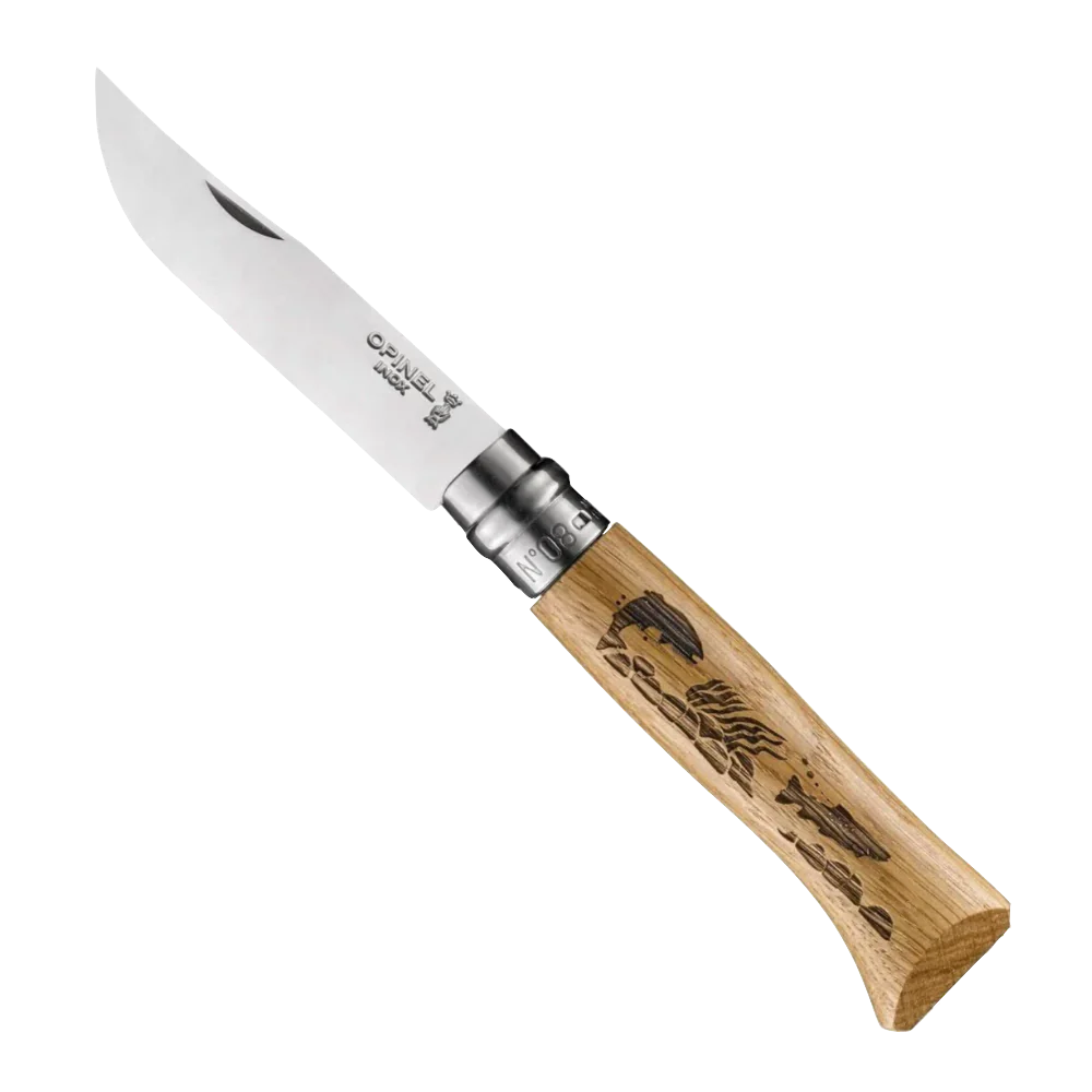 Opinel No.8 Stainless Steel Folding Knife  - Animal carved handles